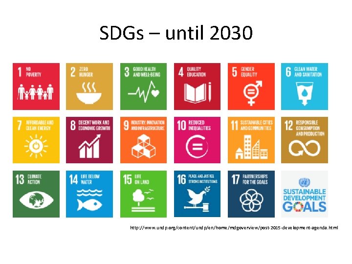 SDGs – until 2030 http: //www. undp. org/content/undp/en/home/mdgoverview/post-2015 -development-agenda. html 