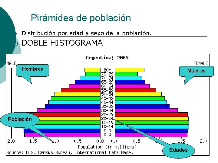 Pirámides de población ¡ Distribución por edad y sexo de la población. ¡ DOBLE