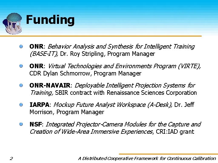 Funding ONR: Behavior Analysis and Synthesis for Intelligent Training (BASE-IT), Dr. Roy Stripling, Program