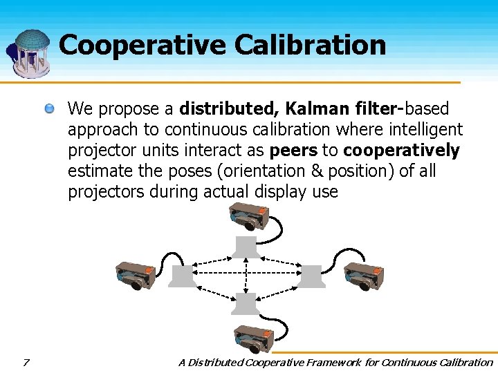Cooperative Calibration We propose a distributed, Kalman filter-based approach to continuous calibration where intelligent