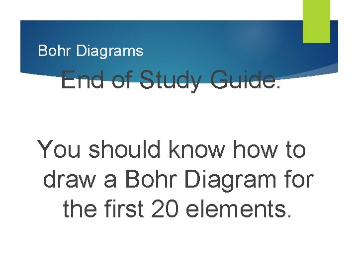 Bohr Diagrams End of Study Guide. You should know how to draw a Bohr