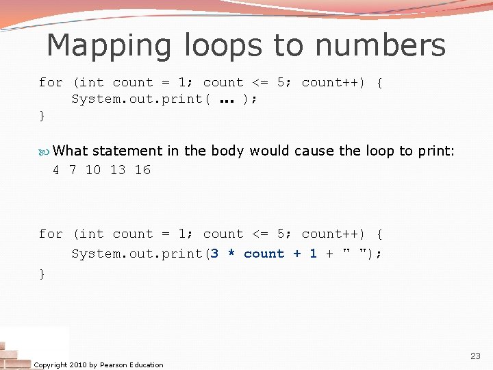 Mapping loops to numbers for (int count = 1; count <= 5; count++) { Mapping loops to numbers for (int count = 1; count <= 5; count++) {