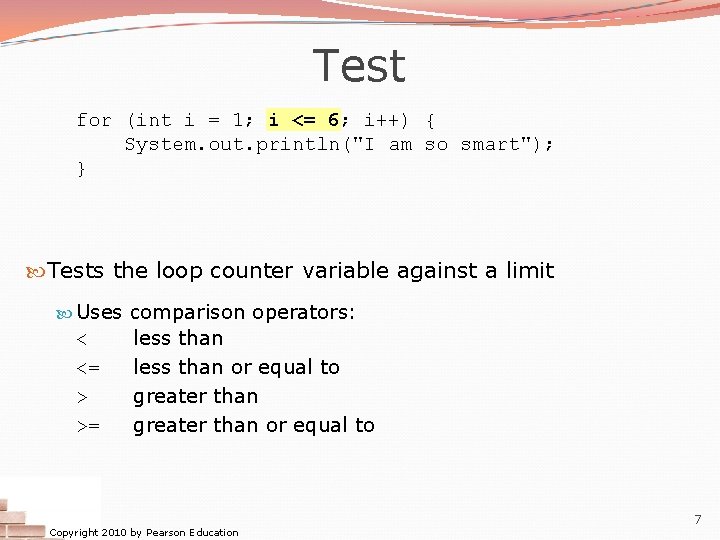 Test for (int i = 1; i <= 6; i++) { System. out. println("I Test for (int i = 1; i <= 6; i++) { System. out. println("I