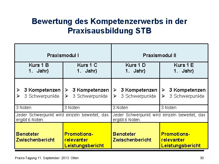 Bewertung des Kompetenzerwerbs in der Praxisausbildung STB Praxismodul I Kurs 1 B 1. Jahr)