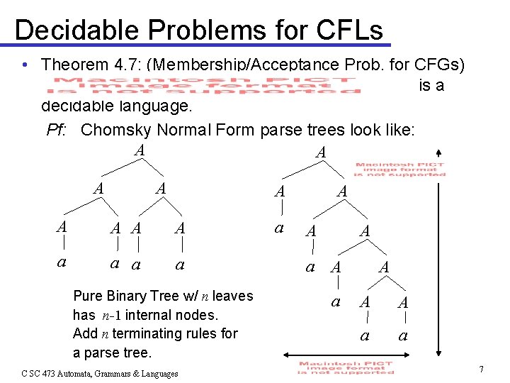 Decidable Problems for CFLs • Theorem 4. 7: (Membership/Acceptance Prob. for CFGs) is a