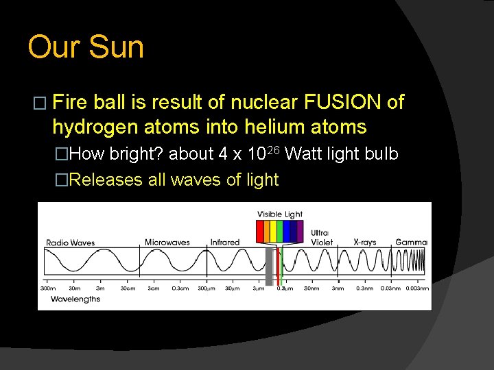 Our Sun � Fire ball is result of nuclear FUSION of hydrogen atoms into Our Sun � Fire ball is result of nuclear FUSION of hydrogen atoms into