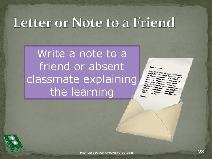 Letter or Note to a Friend Write a note to a friend or absent