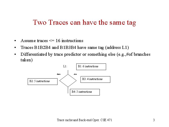 Two Traces can have the same tag • Assume traces <= 16 instructions •