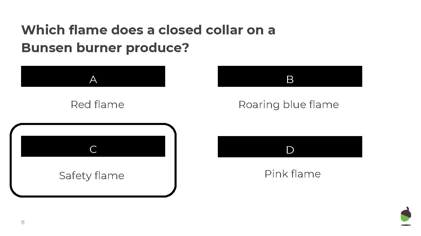 Which flame does a closed collar on a Bunsen burner produce? A Red flame