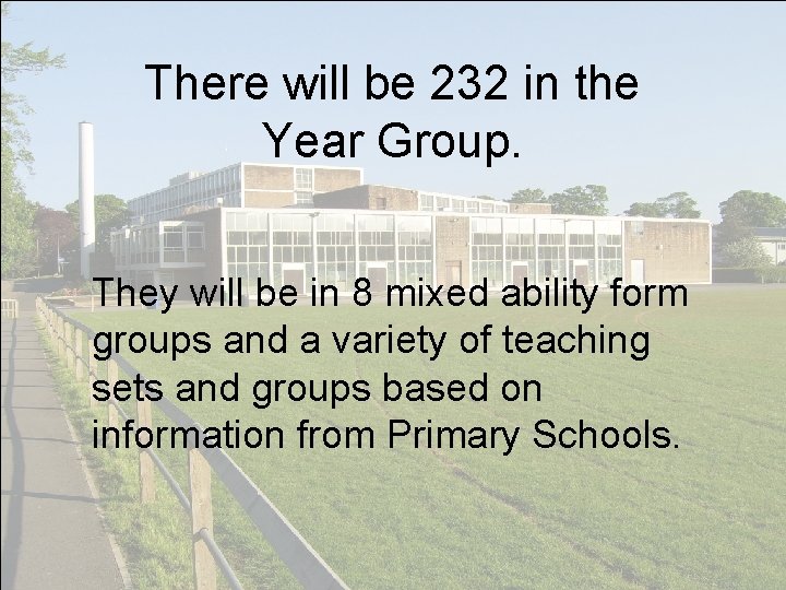 There will be 232 in the Year Group. They will be in 8 mixed