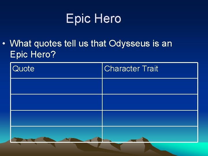 Epic Hero • What quotes tell us that Odysseus is an Epic Hero? Quote
