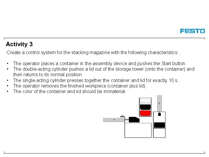 Activity 3 Create a control system for the stacking magazine with the following characteristics: