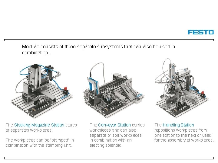Mec. Lab consists of three separate subsystems that can also be used in combination.