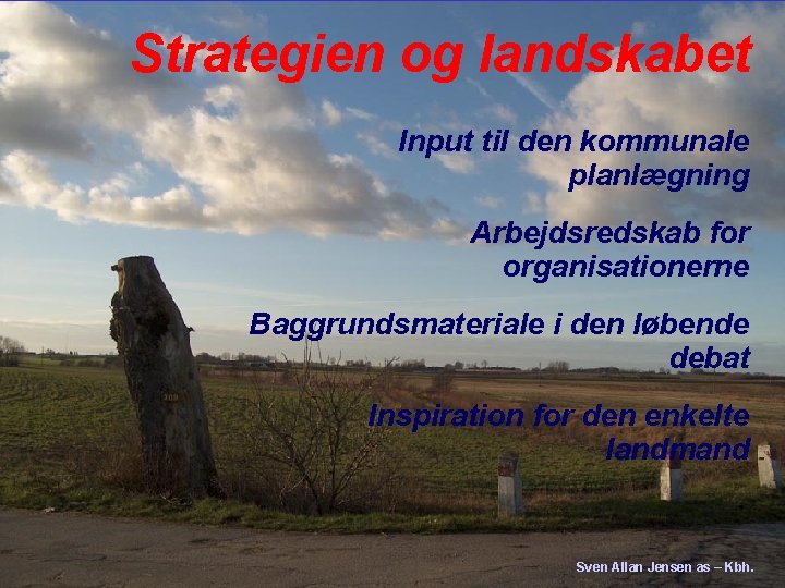 Strategien og landskabet Input til den kommunale planlægning Arbejdsredskab for organisationerne Baggrundsmateriale i den