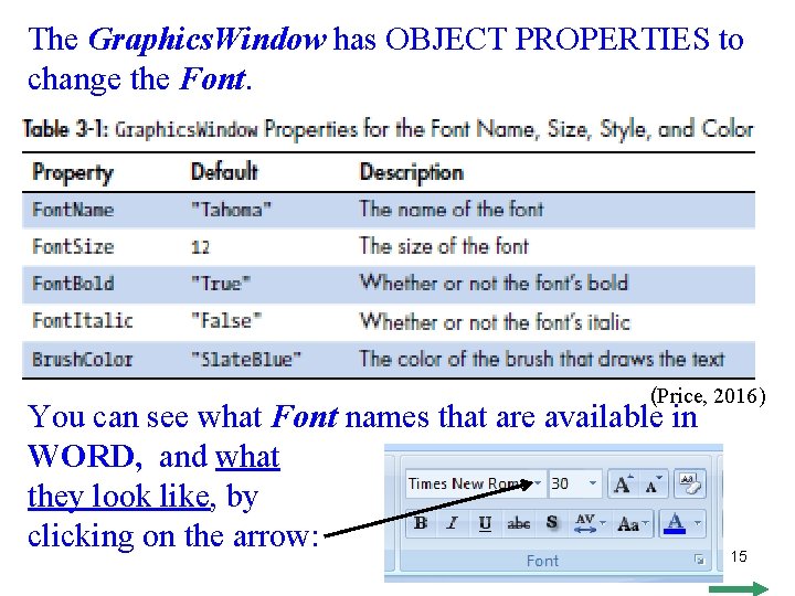 The Graphics. Window has OBJECT PROPERTIES to change the Font. (Price, 2016) You can The Graphics. Window has OBJECT PROPERTIES to change the Font. (Price, 2016) You can