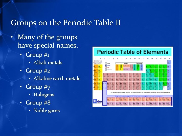 Groups on the Periodic Table II • Many of the groups have special names.