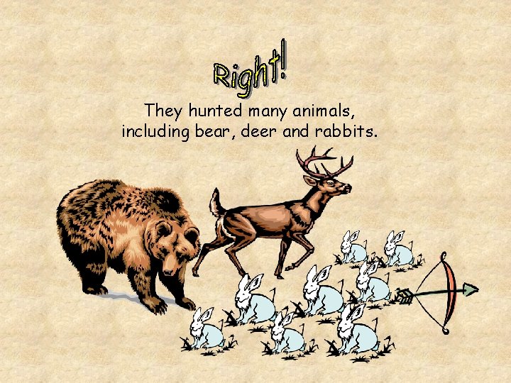 They hunted many animals, including bear, deer and rabbits. 