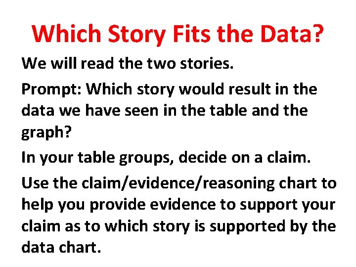 Which Story Fits the Data? We will read the two stories. Prompt: Which story