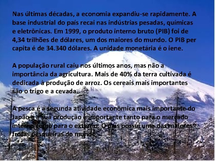 Nas últimas décadas, a economia expandiu-se rapidamente. A base industrial do país recai nas