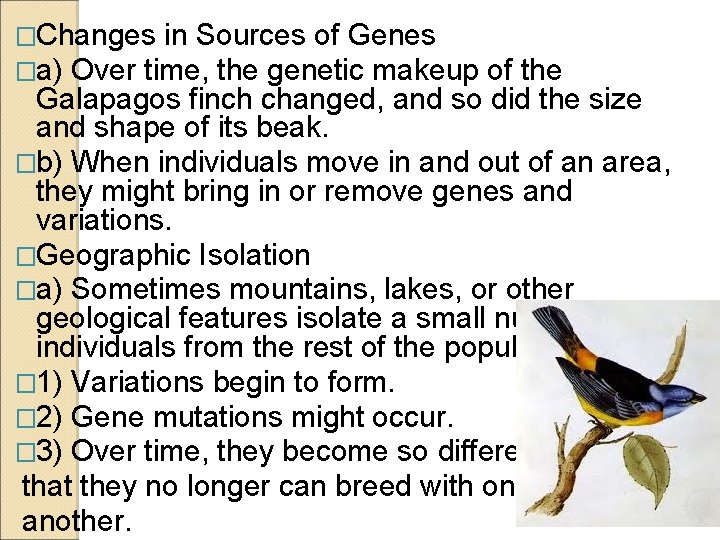 �Changes in Sources of Genes �a) Over time, the genetic makeup of the Galapagos