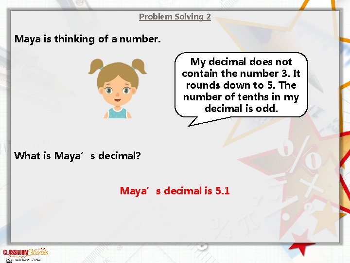 Problem Solving 2 Maya is thinking of a number. My decimal does not contain