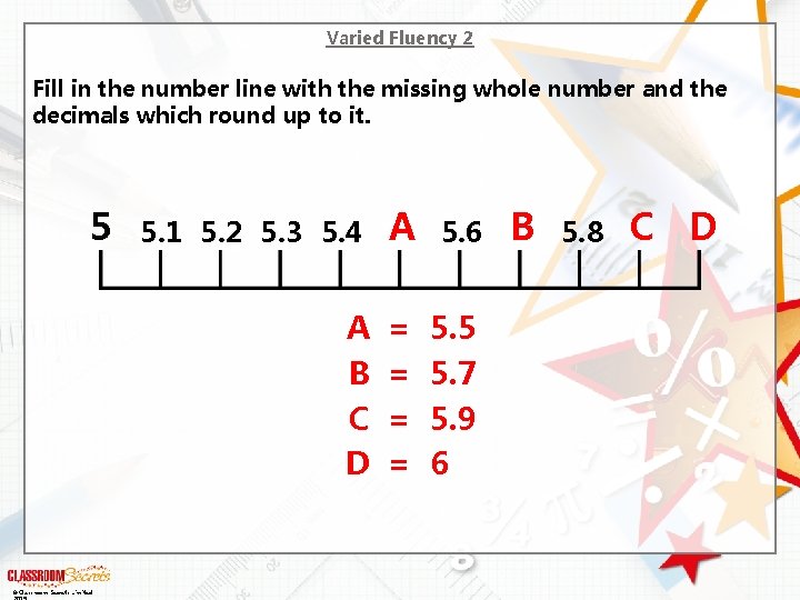 Varied Fluency 2 Fill in the number line with the missing whole number and