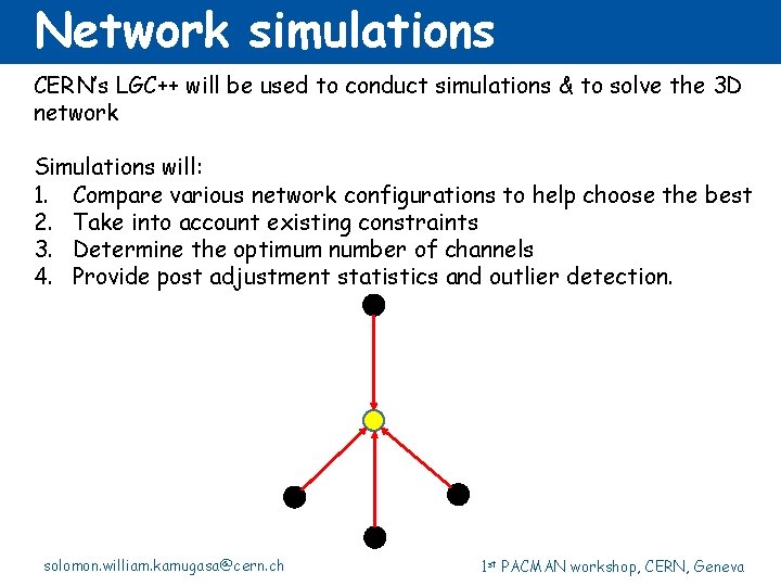 Network simulations CERN’s LGC++ will be used to conduct simulations & to solve the