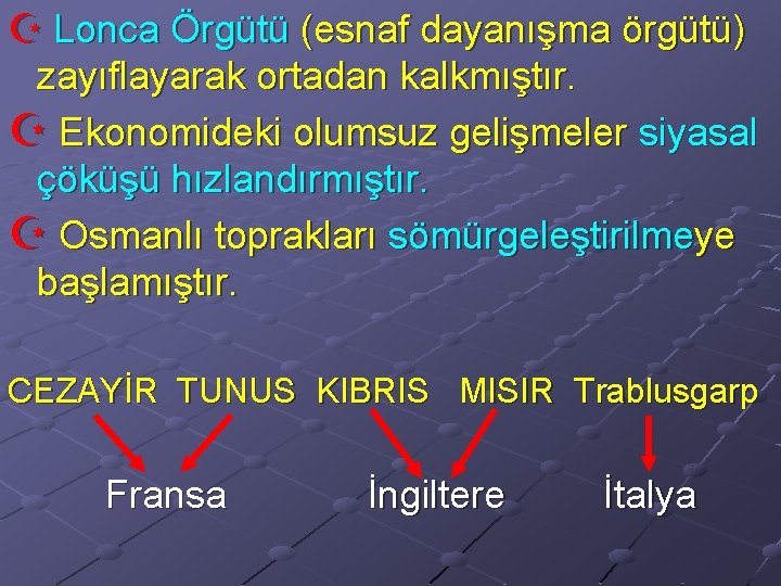 Z Lonca Örgütü (esnaf dayanışma örgütü) zayıflayarak ortadan kalkmıştır. Z Ekonomideki olumsuz gelişmeler siyasal