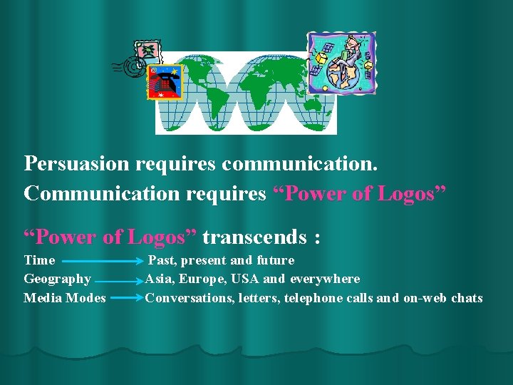 Persuasion requires communication. Communication requires “Power of Logos” transcends : Time Geography Media Modes