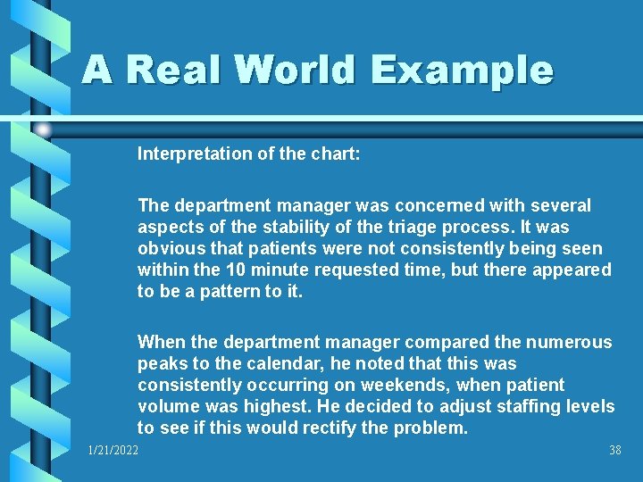 A Real World Example Interpretation of the chart: The department manager was concerned with