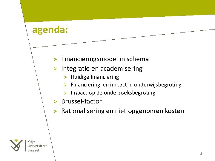 agenda: Ø Ø Financieringsmodel in schema Integratie en academisering Ø Ø Ø Huidige financiering