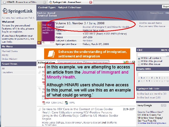 In this example, we are attempting to access an article from the Journal of