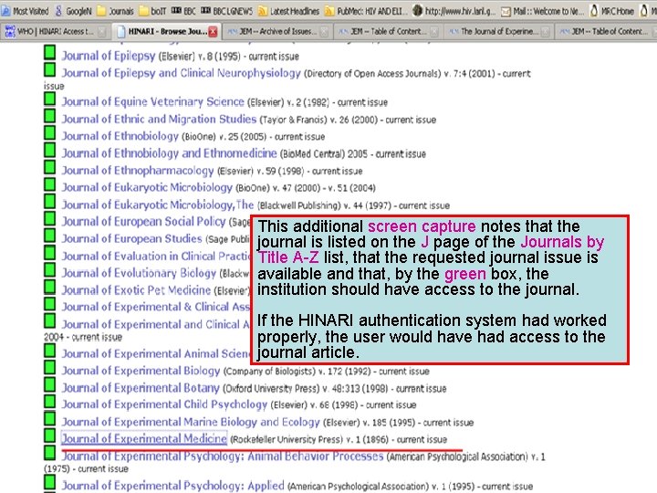 This additional screen capture notes that the journal is listed on the J page