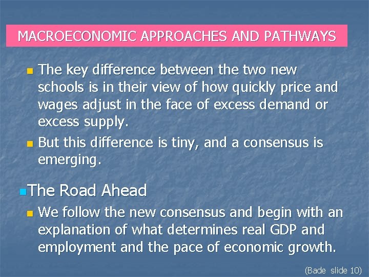 MACROECONOMIC APPROACHES AND PATHWAYS The key difference between the two new schools is in
