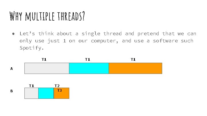 Why multiple threads? ● Let’s think about a single thread and pretend that we Why multiple threads? ● Let’s think about a single thread and pretend that we