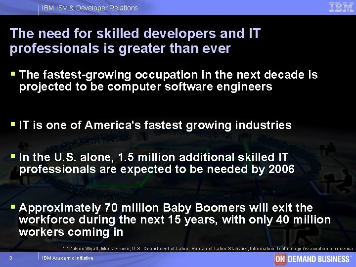 IBM ISV & Developer Relations The need for skilled developers and IT professionals is