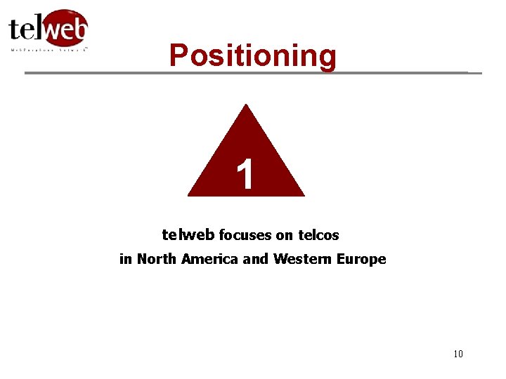Positioning 1 telweb focuses on telcos in North America and Western Europe 10 