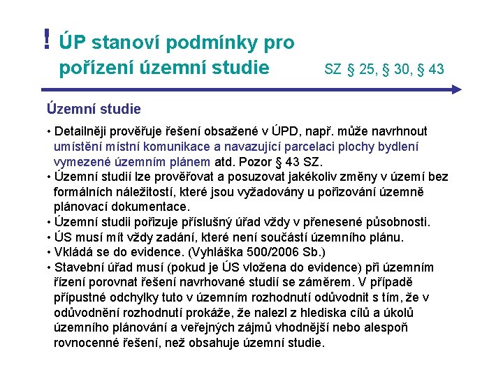 ! ÚP stanoví podmínky pro pořízení územní studie SZ § 25, § 30, §