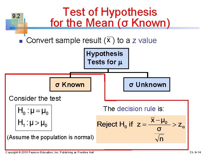 9. 2 n Test of Hypothesis for the Mean (σ Known) Convert sample result