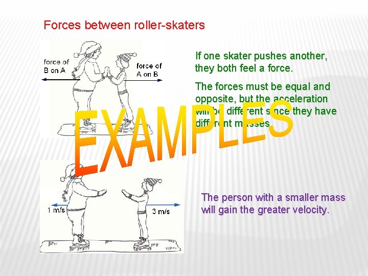 Forces between roller-skaters If one skater pushes another, they both feel a force. The