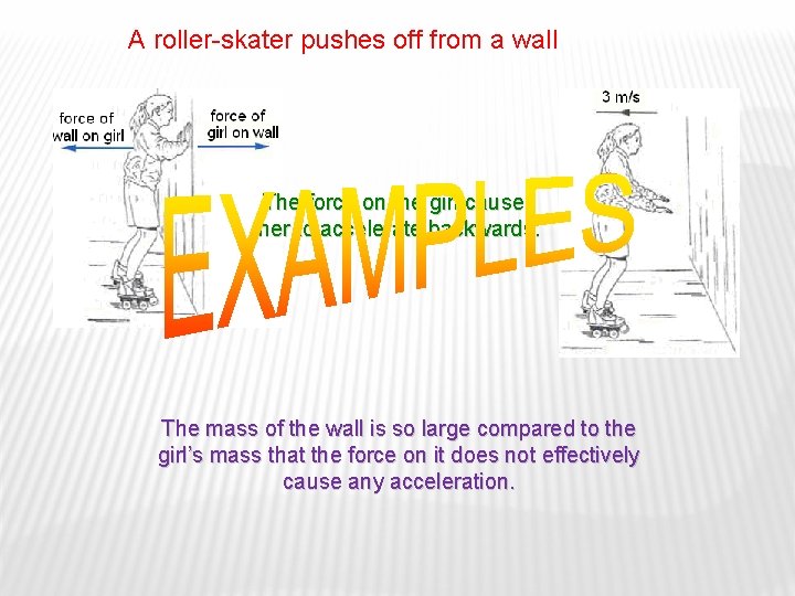 A roller-skater pushes off from a wall The force on the girl causes her