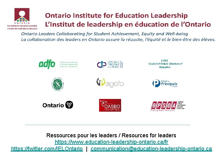 CODE Council of Ontario Directors of Education Ressources pour les leaders / Resources for