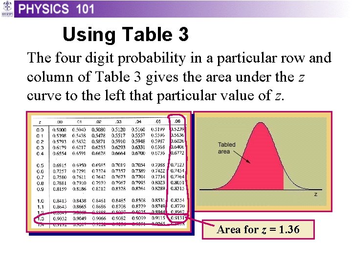 Using Table 3 The four digit probability in a particular row and column of