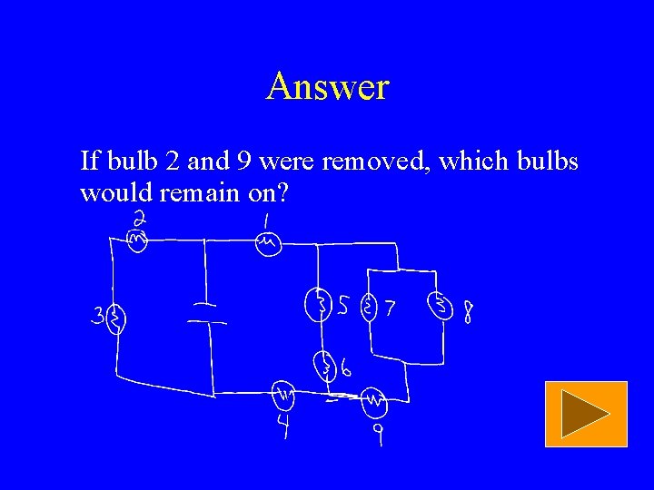 Answer If bulb 2 and 9 were removed, which bulbs would remain on? 