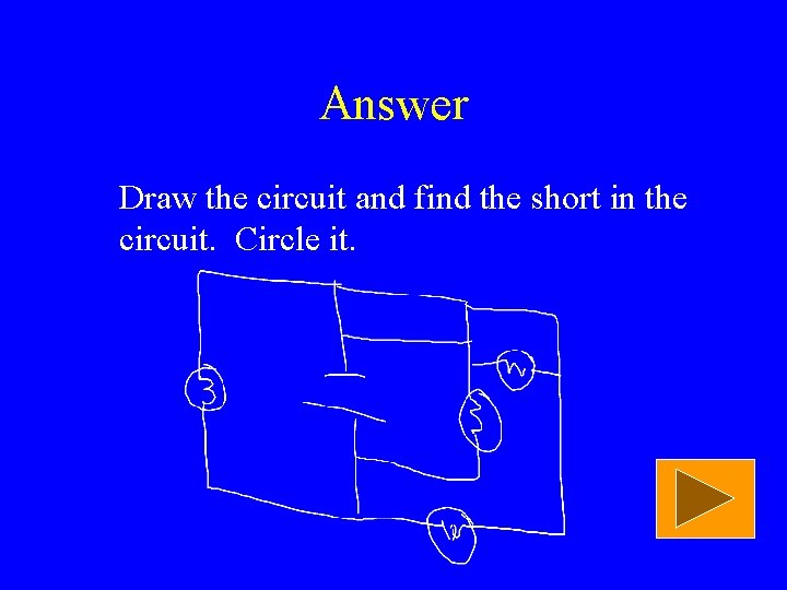 Answer Draw the circuit and find the short in the circuit. Circle it. 