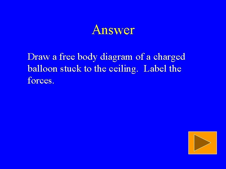 Answer Draw a free body diagram of a charged balloon stuck to the ceiling.