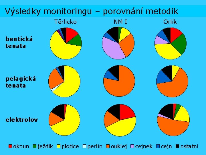 Výsledky monitoringu – porovnání metodik Těrlicko bentická tenata pelagická tenata elektrolov NM I Orlík