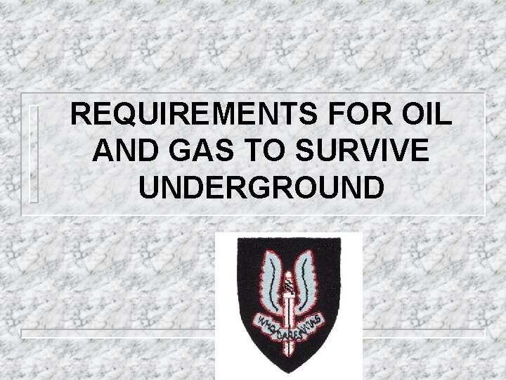 REQUIREMENTS FOR OIL AND GAS TO SURVIVE UNDERGROUND 
