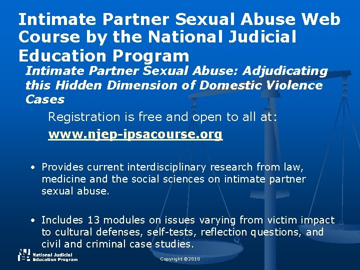 Intimate Partner Sexual Abuse Web Course by the National Judicial Education Program Intimate Partner