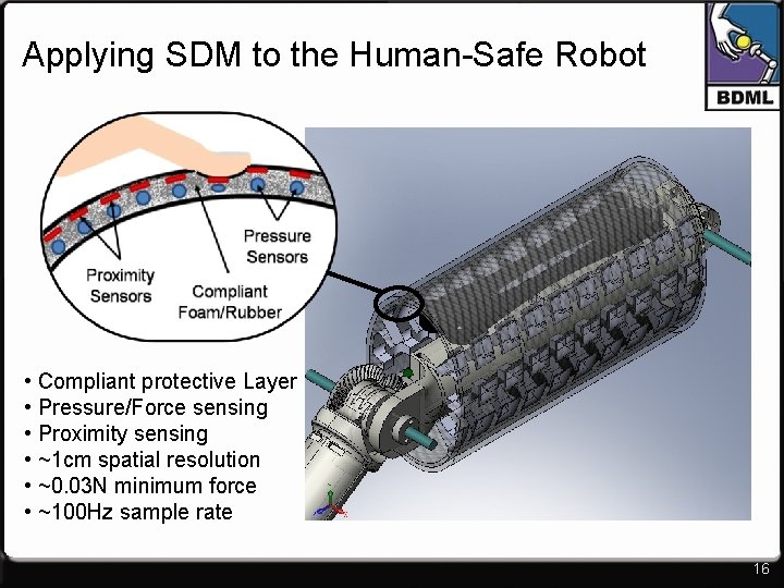 Applying SDM to the Human-Safe Robot • Compliant protective Layer • Pressure/Force sensing •